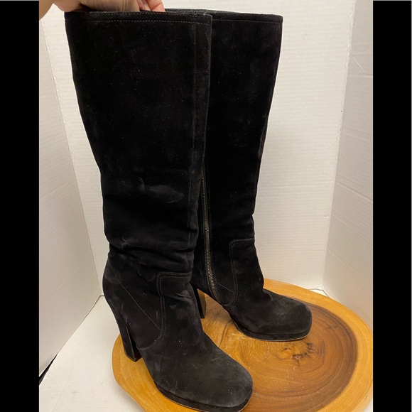 Miu Miu Suede Knee High Gogo Heeled Boots